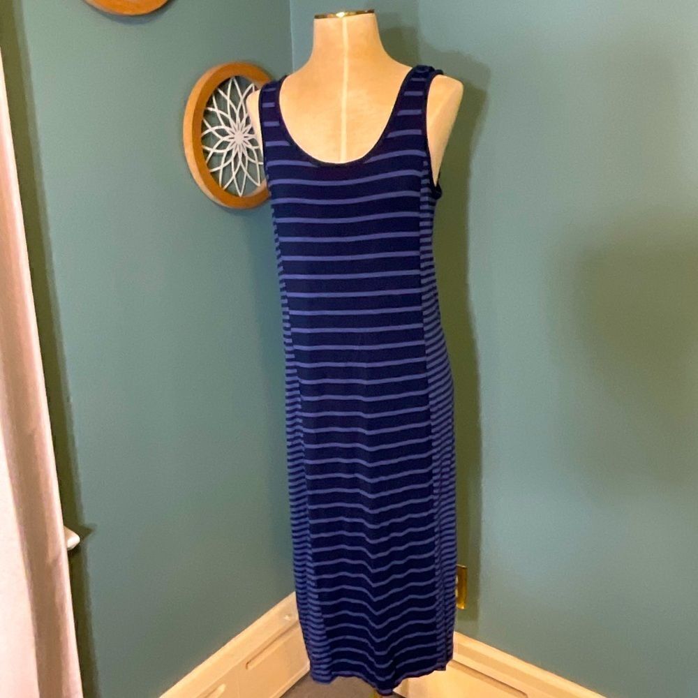 Kenar Blue & Navy Striped Sleeveless Midi Tank Dress - Size L